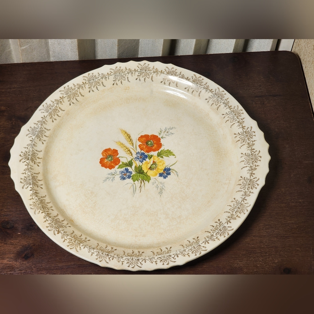 French And Saxon 22kt Gold  Floral *Poppy* Cream Dinner Plate